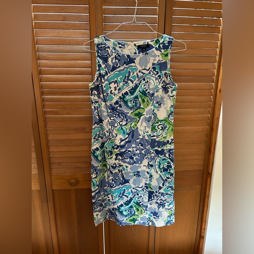 Chaps Blue and Green Sheath Midi Dress